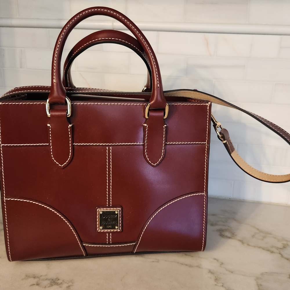 Burgundy Leather Handbag with Gold Accents